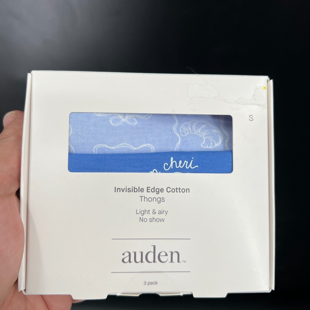 NEW auden 3pk invisible edge cotton thongs French croissant print yellow blue S